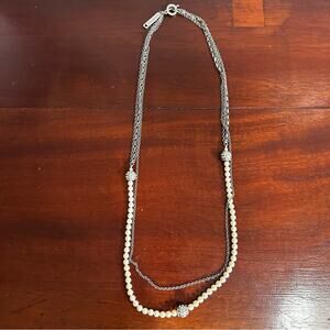 Sisi Amber Faux Pearl Chain Necklace Opera Maximalist Jewelry Classic 32” long